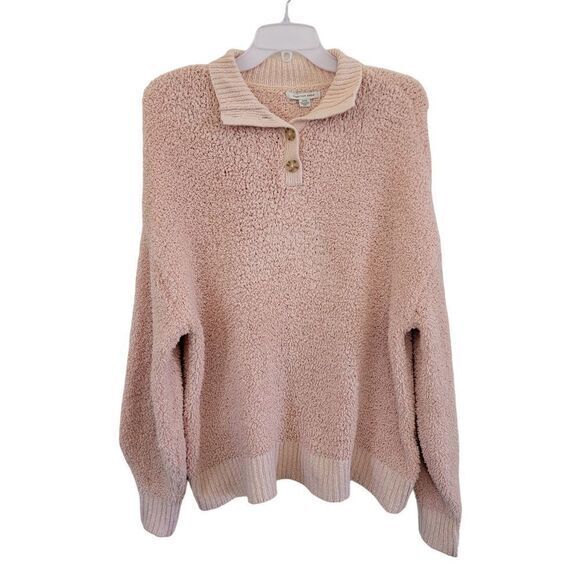 American Eagle Pink Pullover Henley Teddy Knit Sweater Size Small (oversized)‎ - Picture 1 of 12